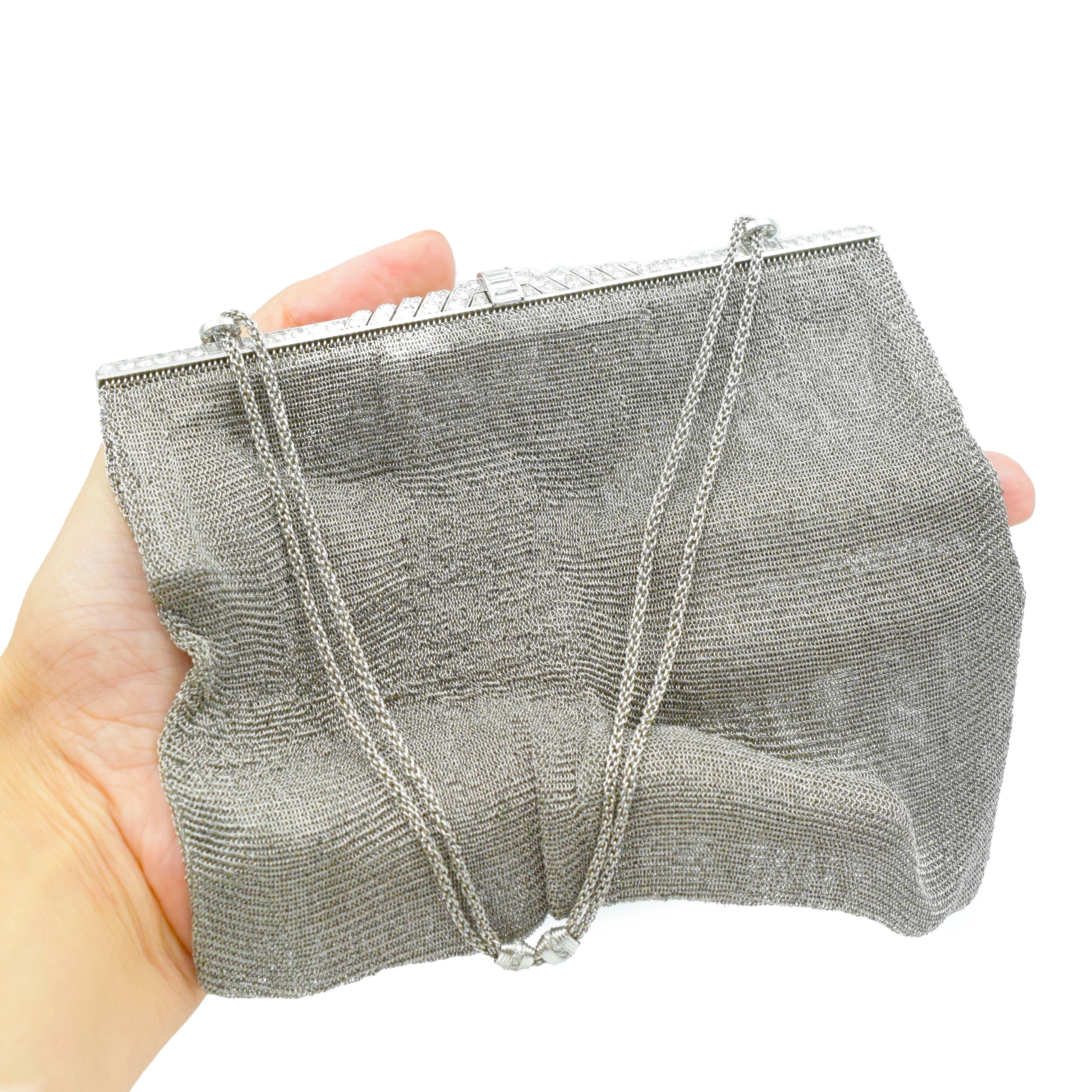 Antique Evening Platinum Mesh Bag with Diamond Clasp