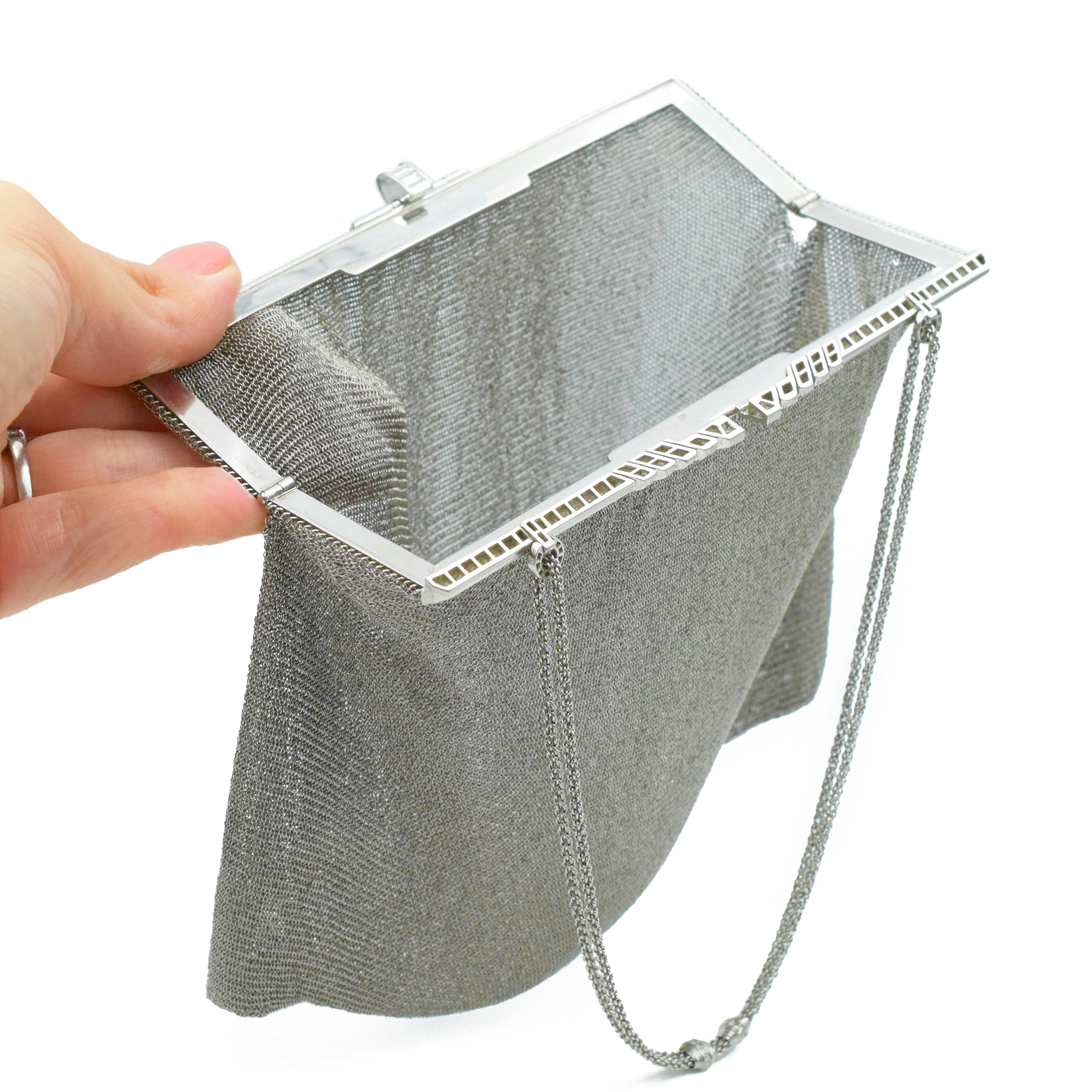 Antique Evening Platinum Mesh Bag with Diamond Clasp