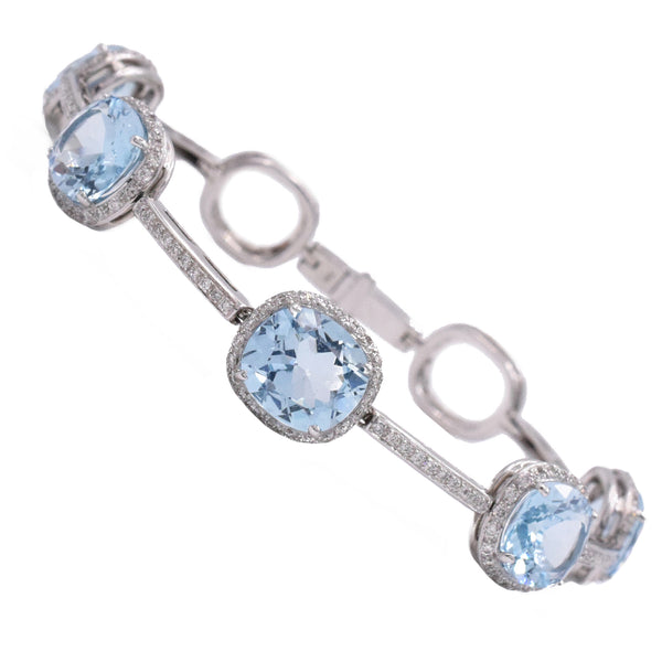 Blue Topaz & Diamond Bracelet in 18k White Gold