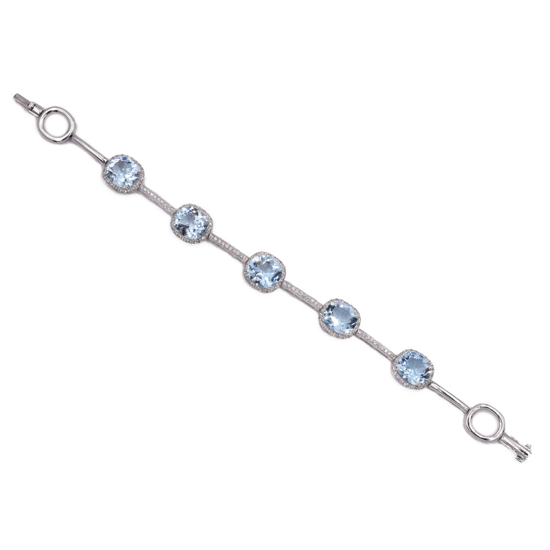 Blue Topaz & Diamond Bracelet in 18k White Gold