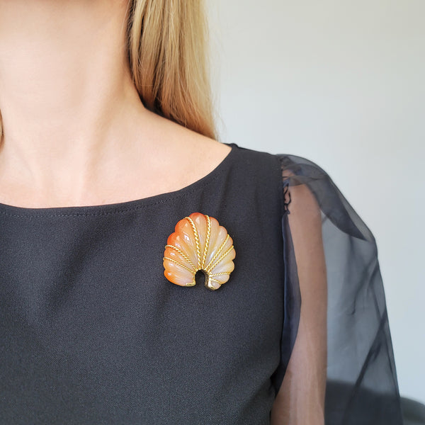 Carnelian Seashell Brooch by Seaman Schepps