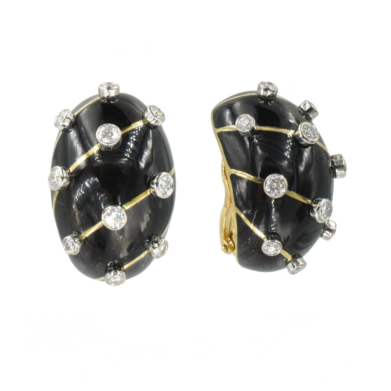 Jean Schlumberger Diamond & Black Enamel Earrings by Tiffany & Co.