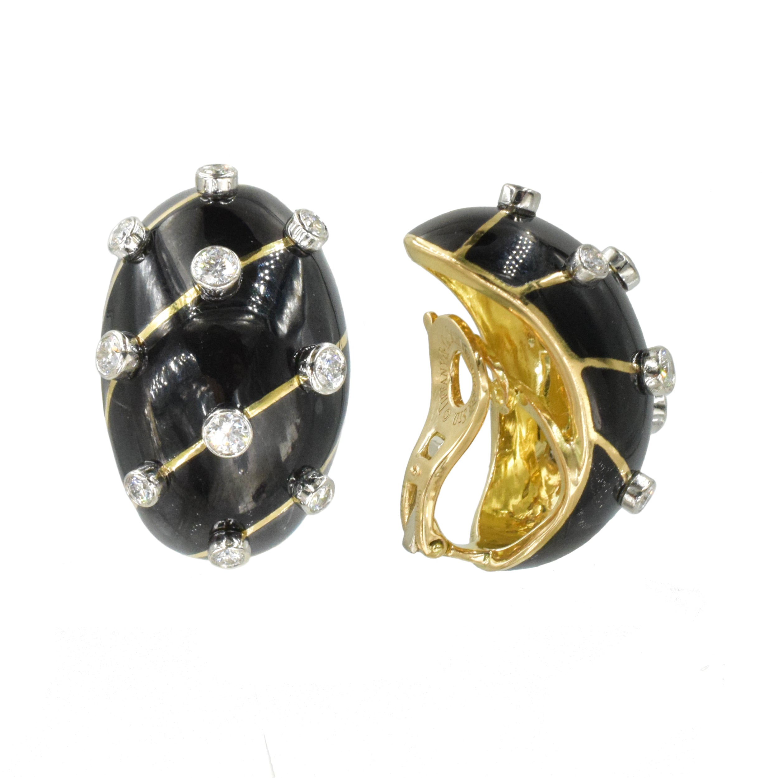 Jean Schlumberger Diamond & Black Enamel Earrings by Tiffany & Co.