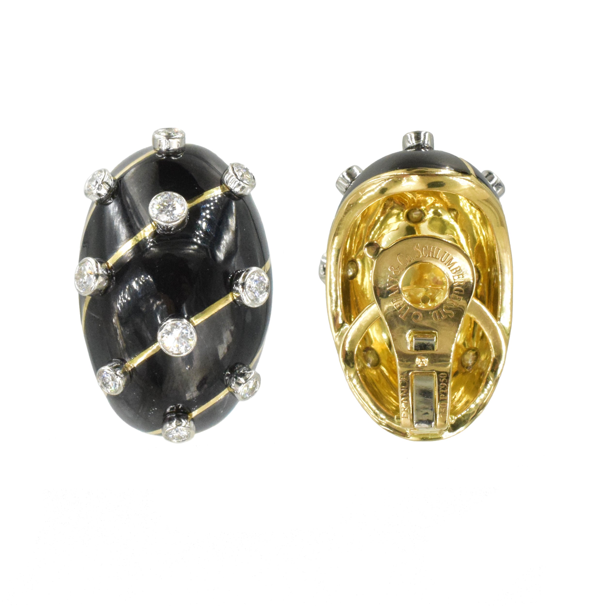 Jean Schlumberger Diamond & Black Enamel Earrings by Tiffany & Co.