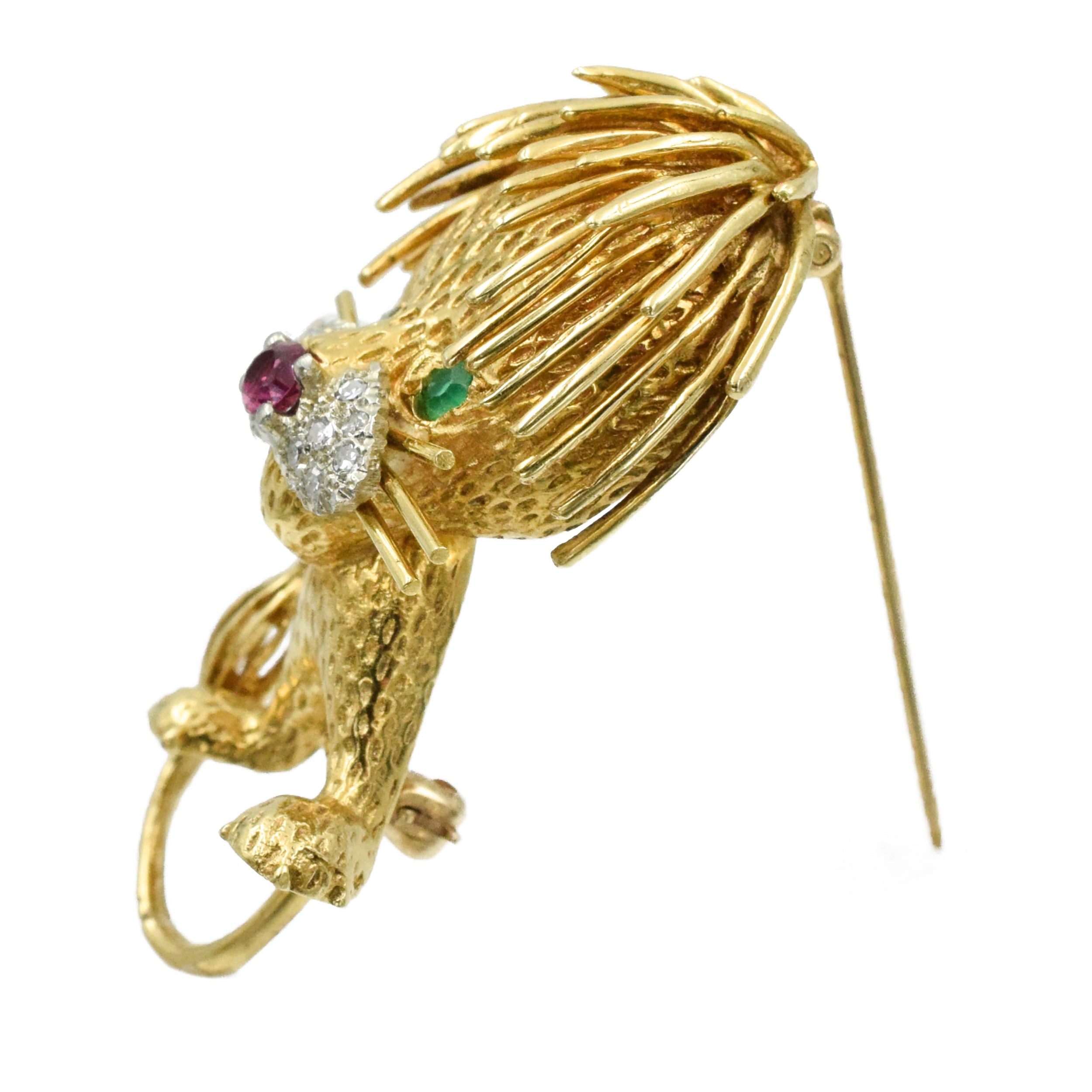 Diamond, Emeralds & Ruby Ebouriffe Lion Brooch