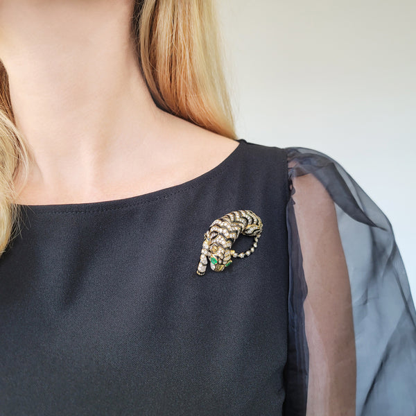 David Webb Diamond & Enamel Tiger Brooch