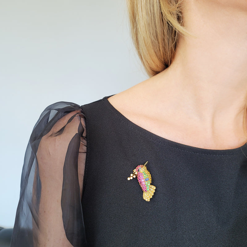 Diamond & Gemstones Hummingbird Brooch