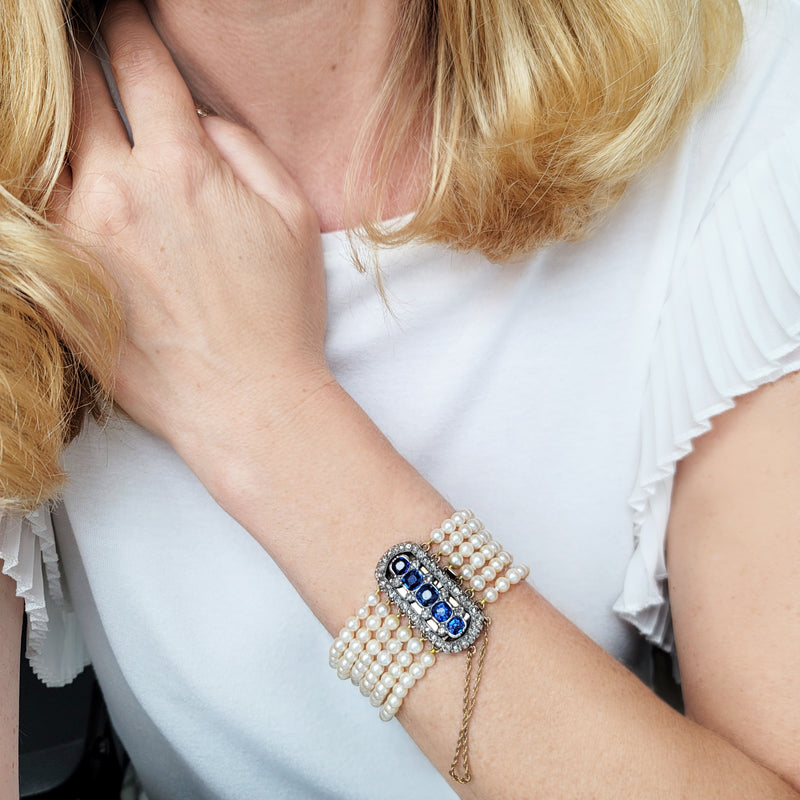 Victorian Pearl, Sapphire & Diamond Bracelet