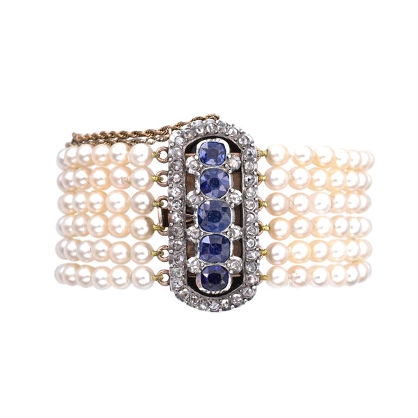 Victorian Pearl, Sapphire & Diamond Bracelet