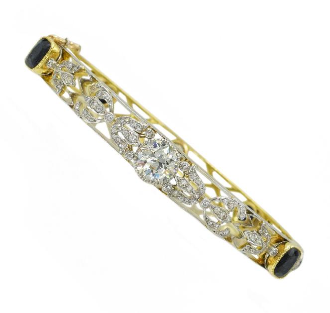 1921 Diamond & Sapphire Bangle Bracelet By Ryrie