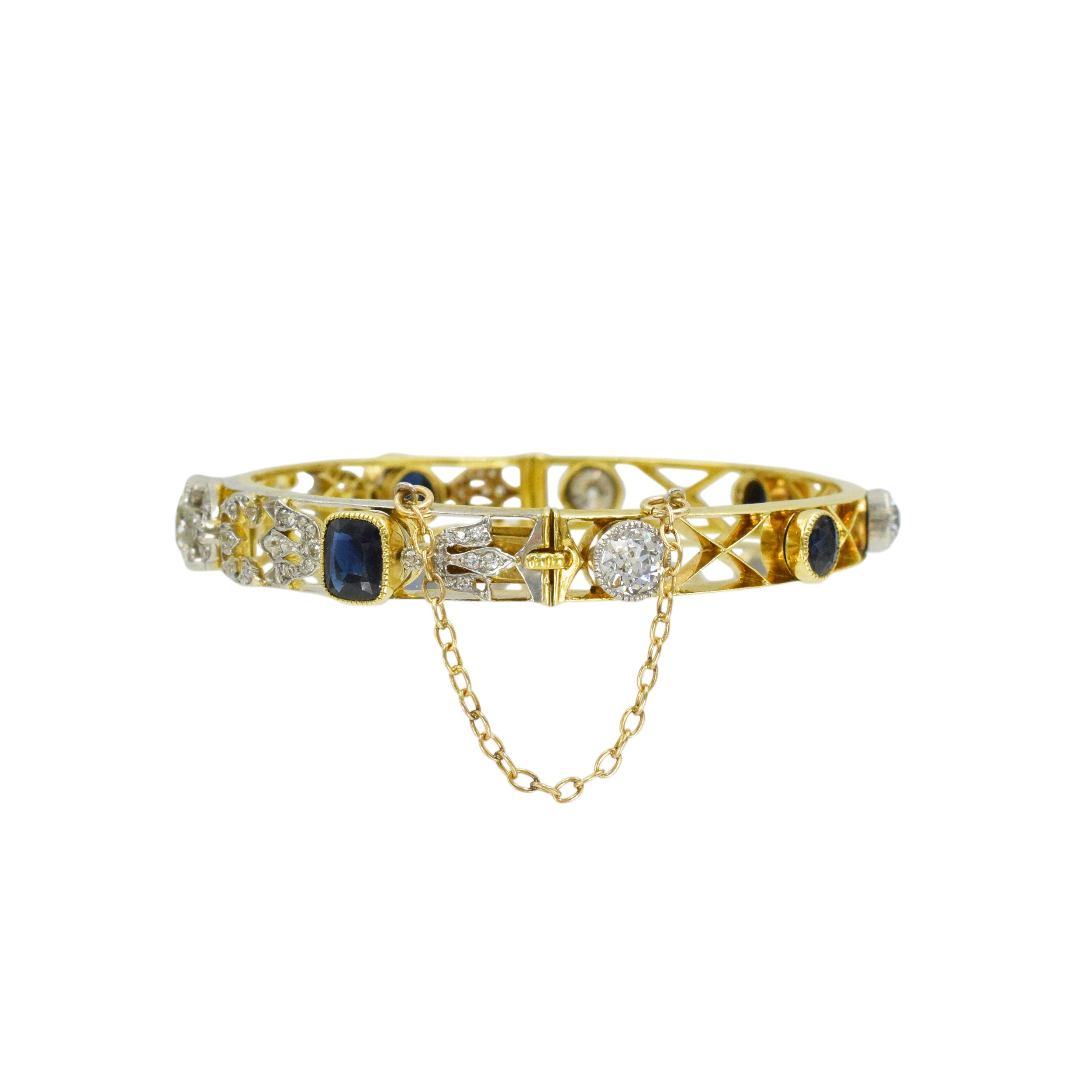 1921 Diamond & Sapphire Bangle Bracelet By Ryrie