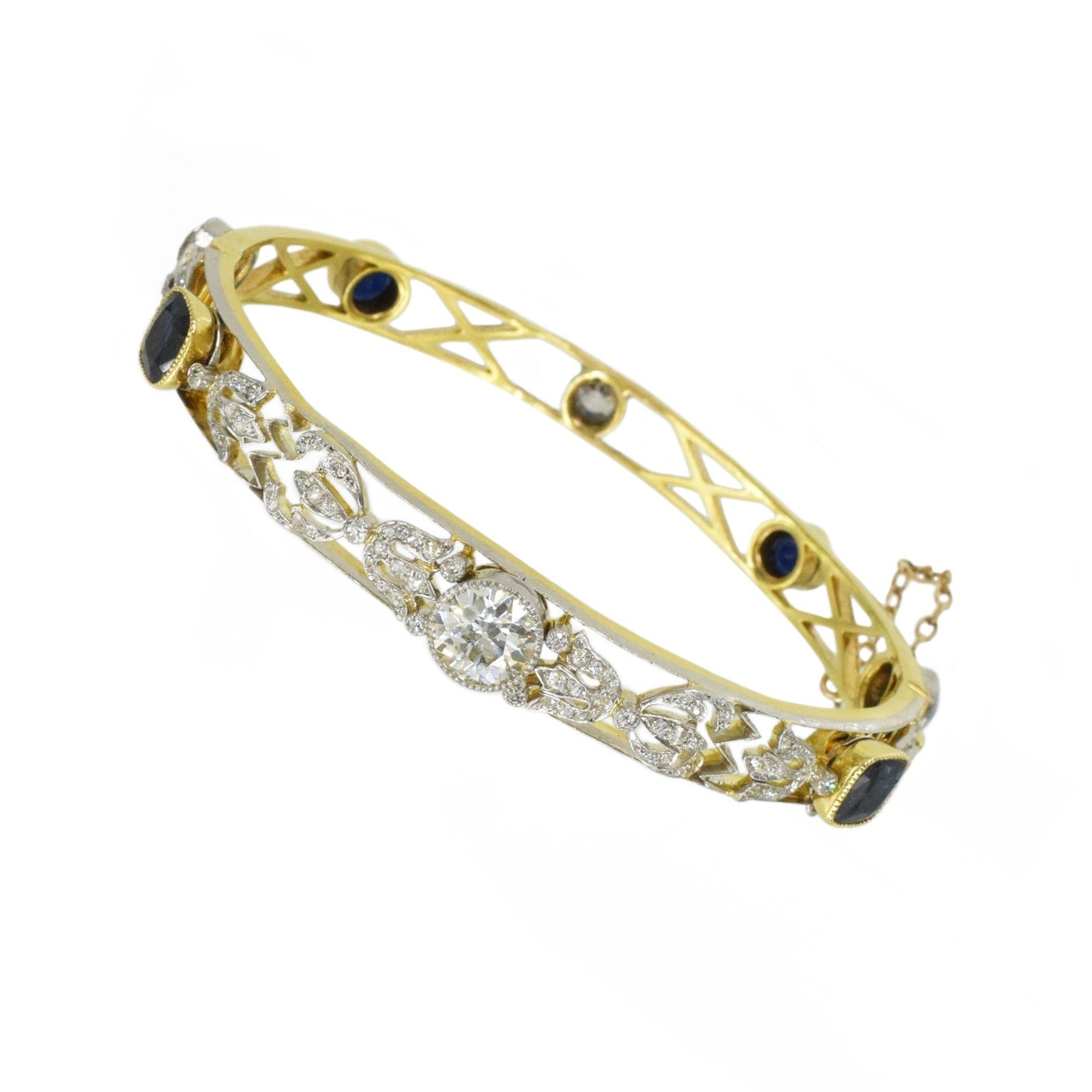 1921 Diamond & Sapphire Bangle Bracelet By Ryrie