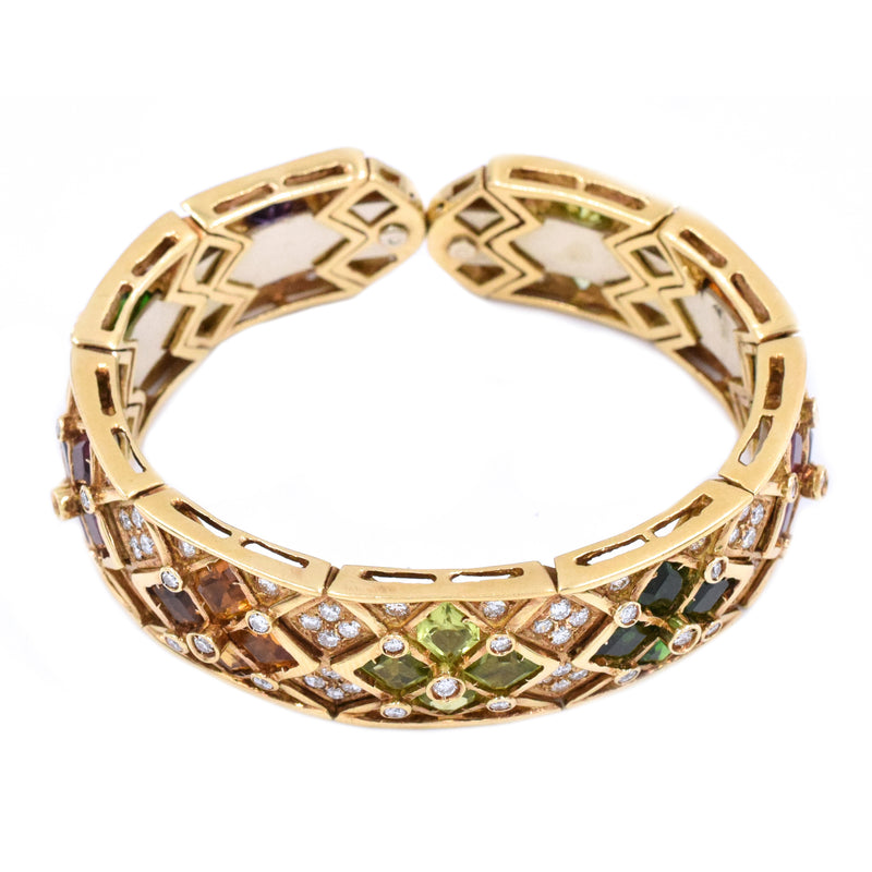 Diamond & Multicolor Gem Cuff Bracelet