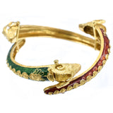 Red, Blue and Green Enamel Ram Heads Bangle Bracelet