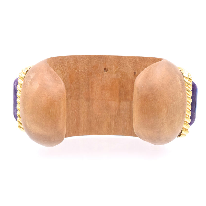 1980's Amethyst, Pearls & Wood Cuff Bracelet