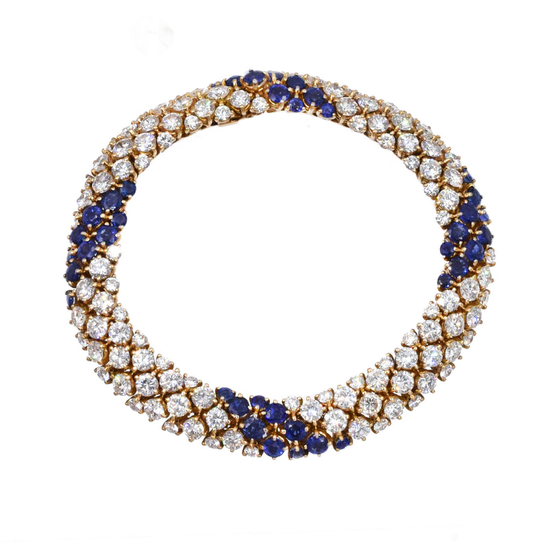 1960's Diamond & Sapphire Pelouse Bombe Bracelet by Van Cleef & Arpels
