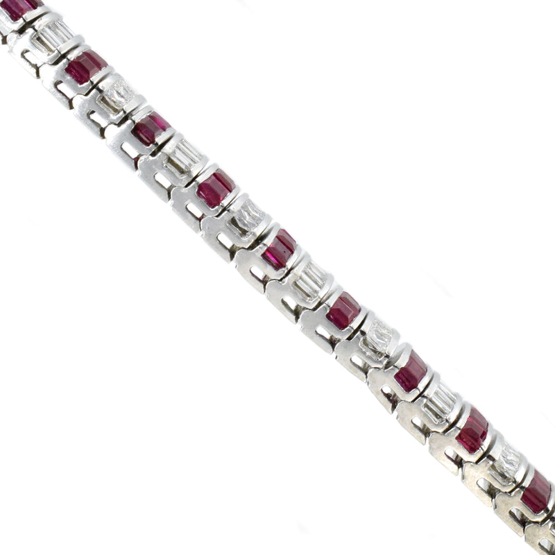 6ct Diamond & 9ct Ruby Line Bracelet in Platinum