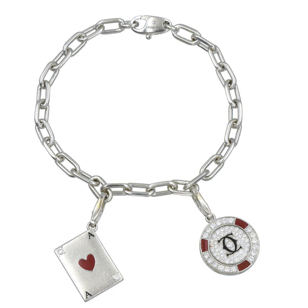 Ace of Hearts & Betting Chip Charm on Santos de Cartier Bracelet