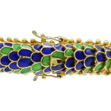 Blue & Green Enamel Dragon Scales Bracelet in 18k Yellow Gold