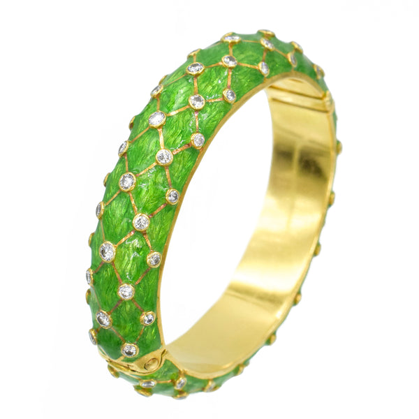 Tiffany & Co. Green Enamel & Diamond Bangle Bracelet