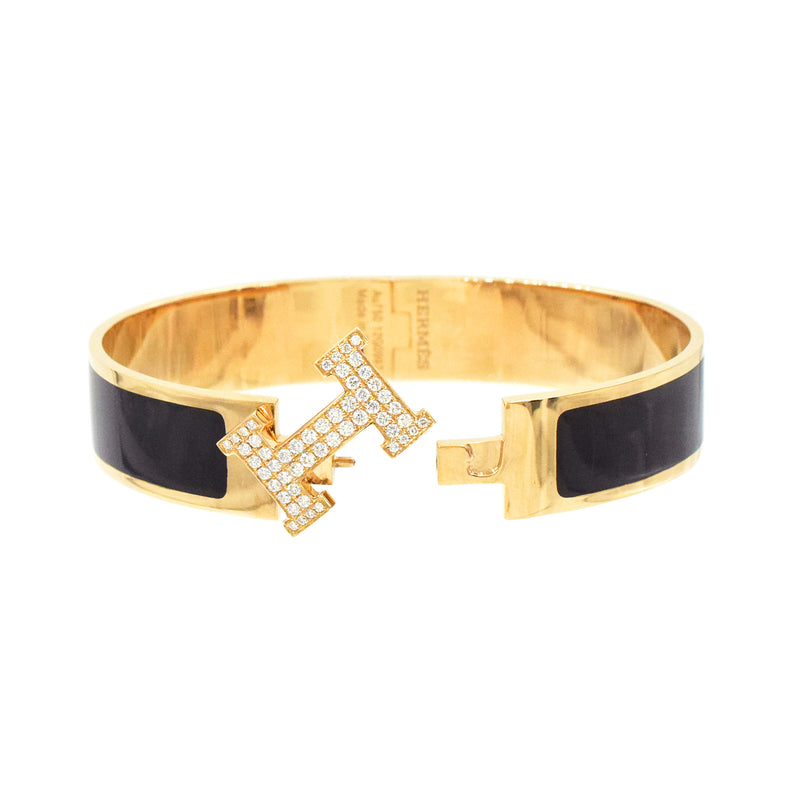 Hermes Clic H Diamond Bangle Bracelet in 18k Rose Gold