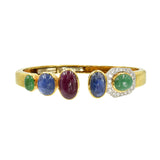 1960's David Webb Emerald, Sapphire, Ruby & Diamond Bangle Bracelet