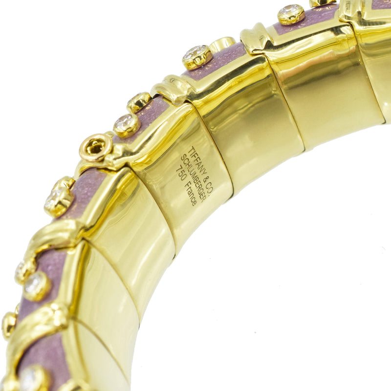 Tiffany & Co. Schlumberger Diamond and Lavender Paillonné Enamel Bangle