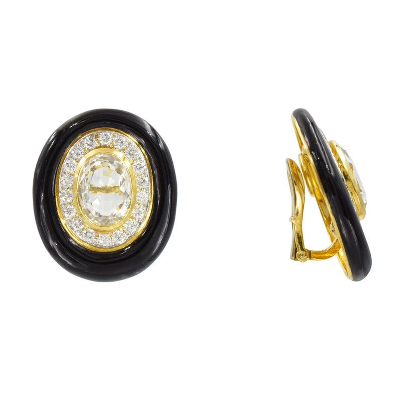 1980's David Webb Sapphire, Diamond & Enamel Earrings
