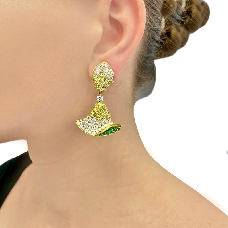 Fancy Intense Yellow & White Diamond Belle Flower Earrings