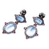 Aquamarine, Ruby & Diamond Drop Earrings