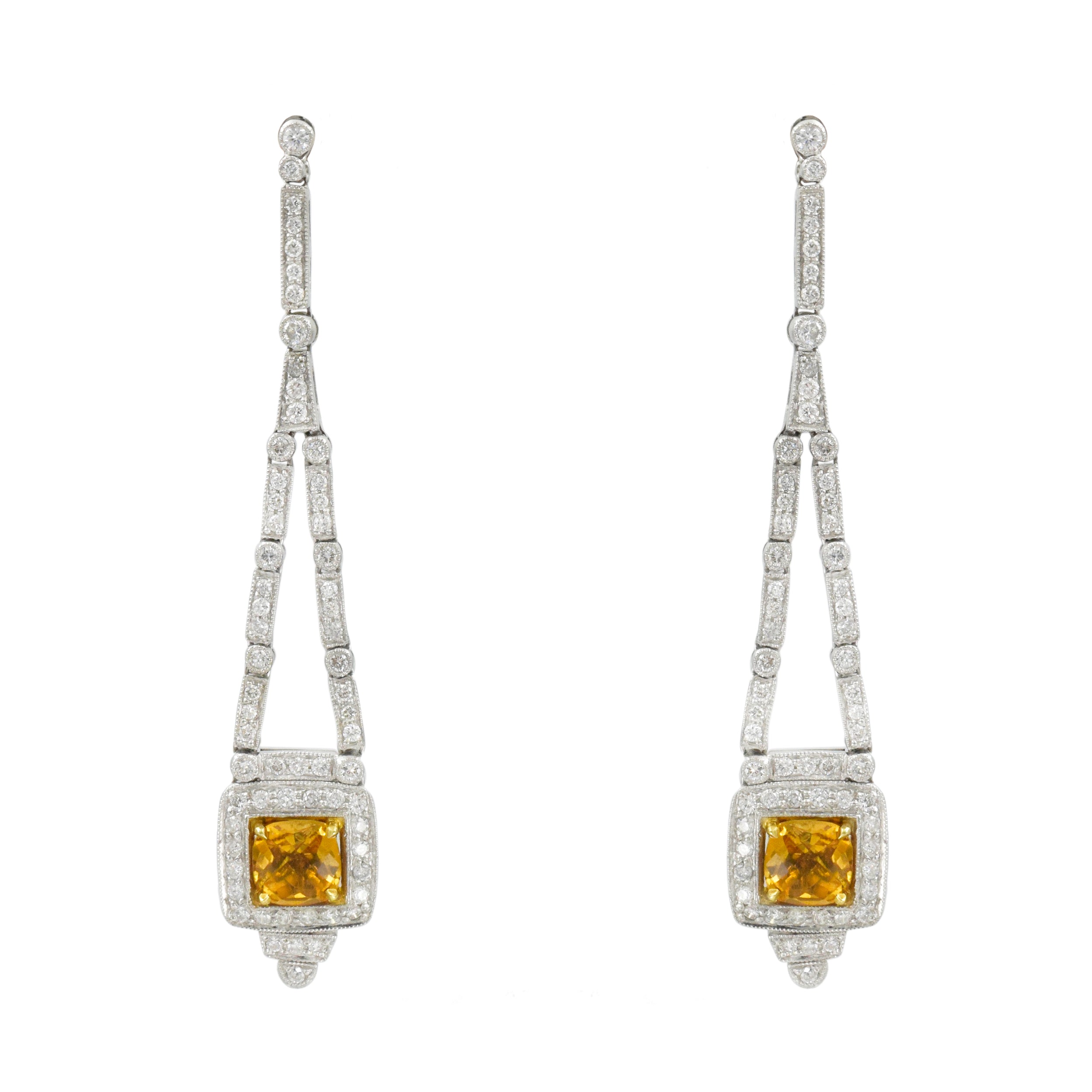 Citrine and diamond dangle earrings