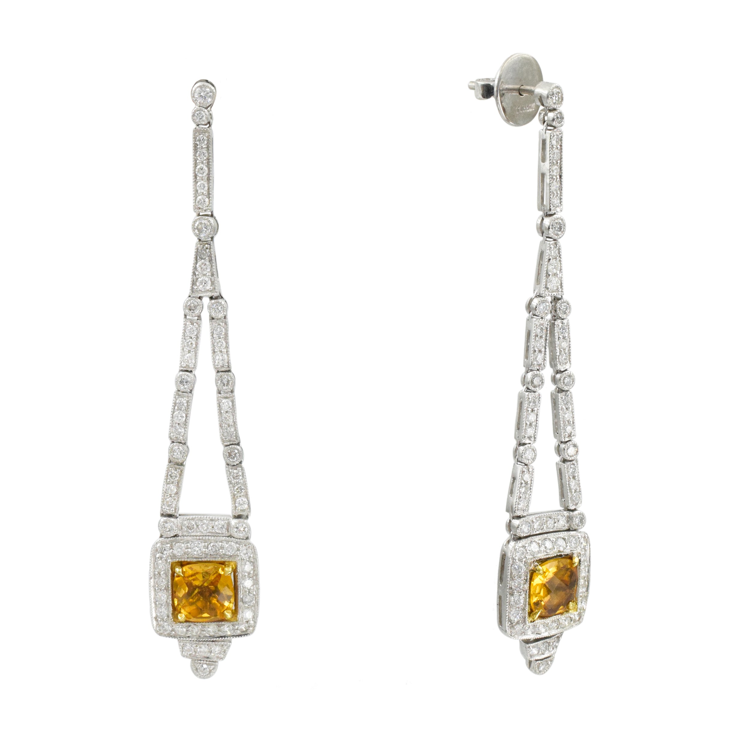 Citrine and diamond dangle earrings