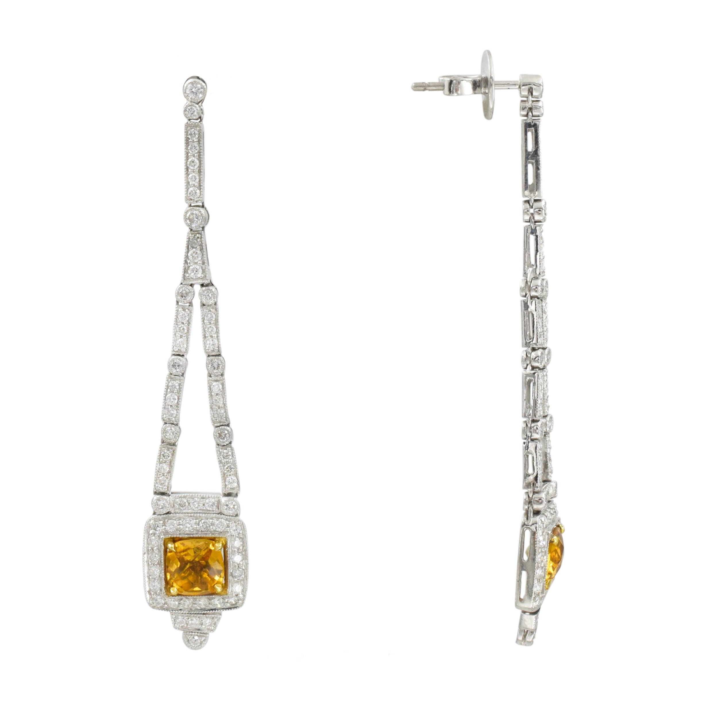 Citrine and diamond dangle earrings