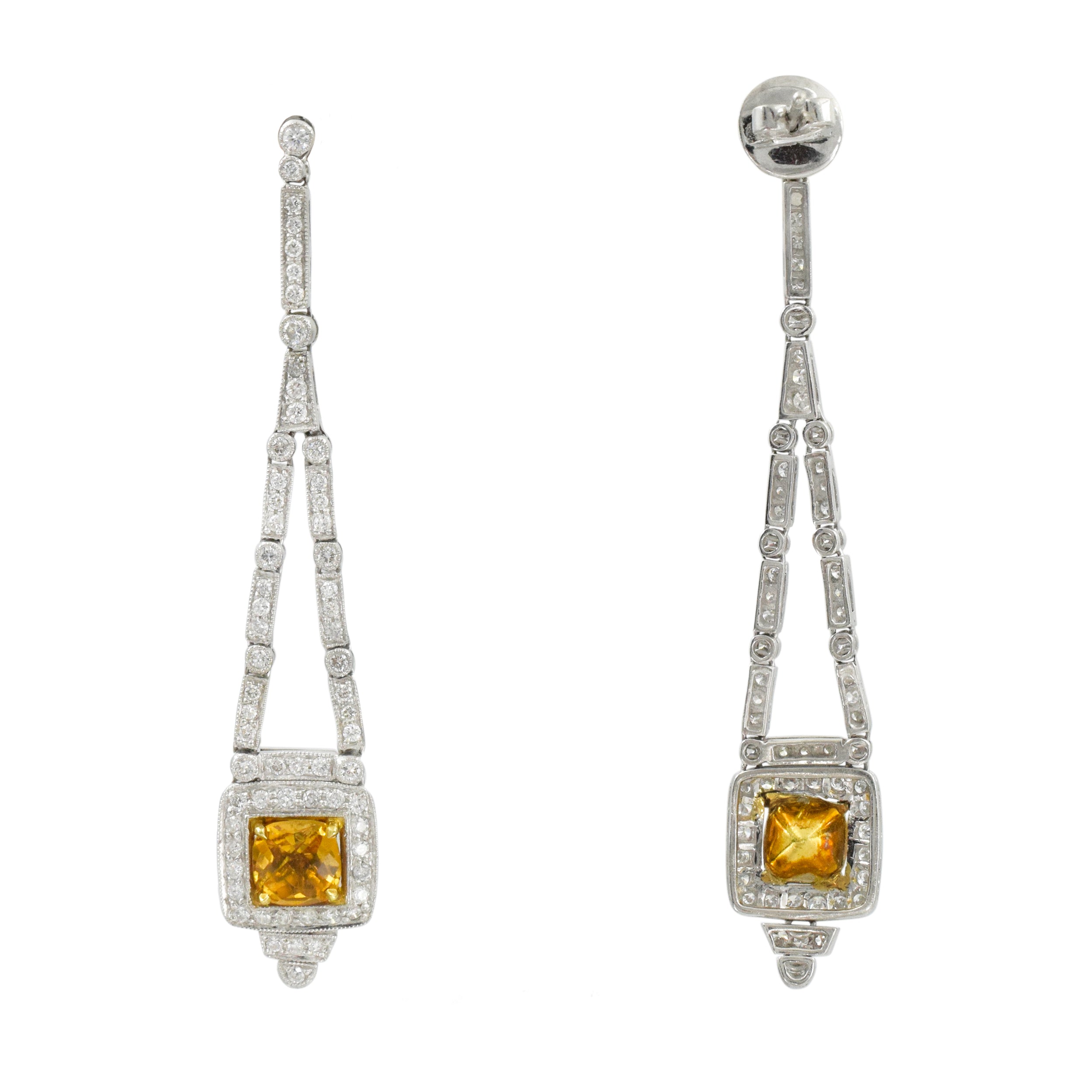 Citrine and diamond dangle earrings