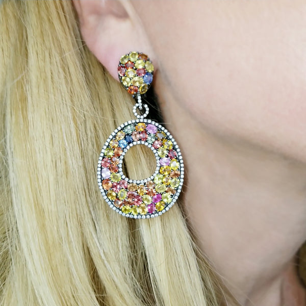 Vibrant Diamond & Multi-Gem Doorknocker Style Earrings