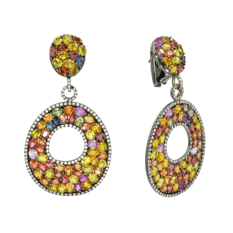 Vibrant Diamond & Multi-Gem Doorknocker Style Earrings