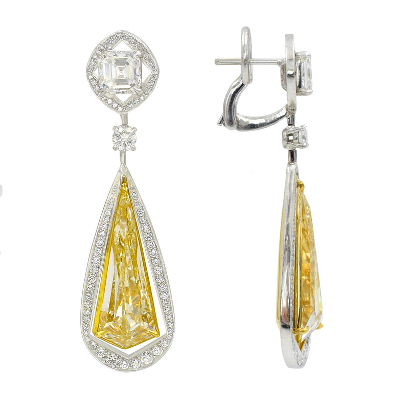 10.49ct Natural Light Fancy Yellow Diamond Pendant Earrings