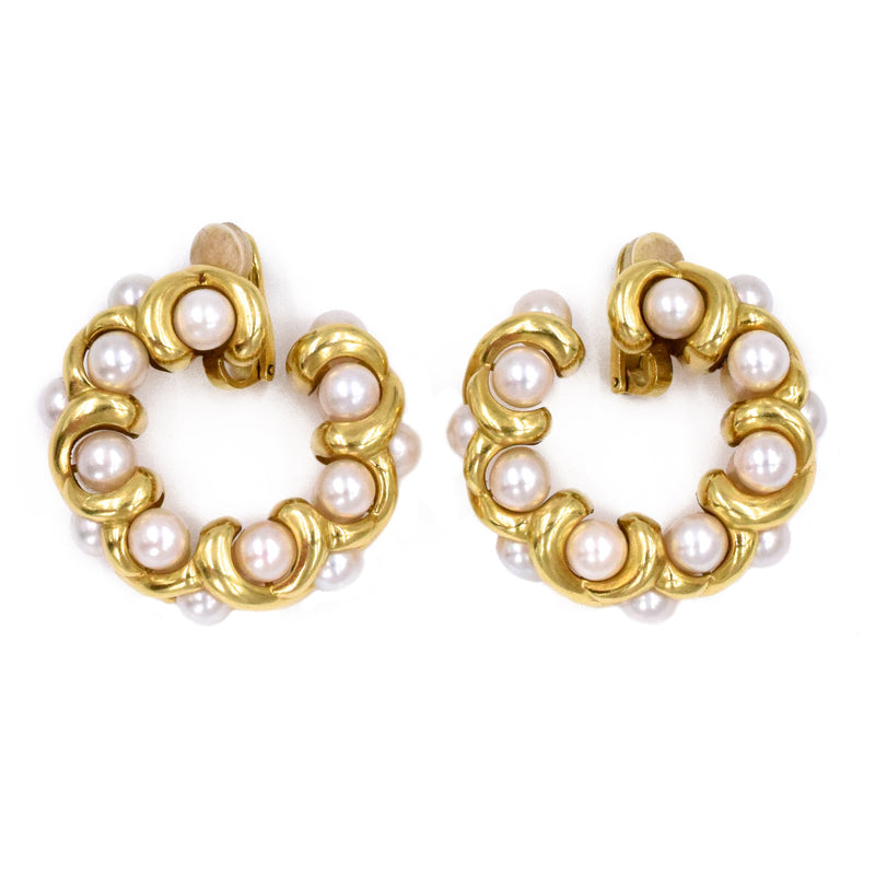 Pearl Hoop Clip-On Earrings in 18k Yellow Gold
