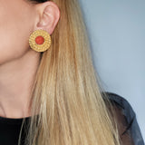 1990's Coral & 18k Yellow Gold Earrings