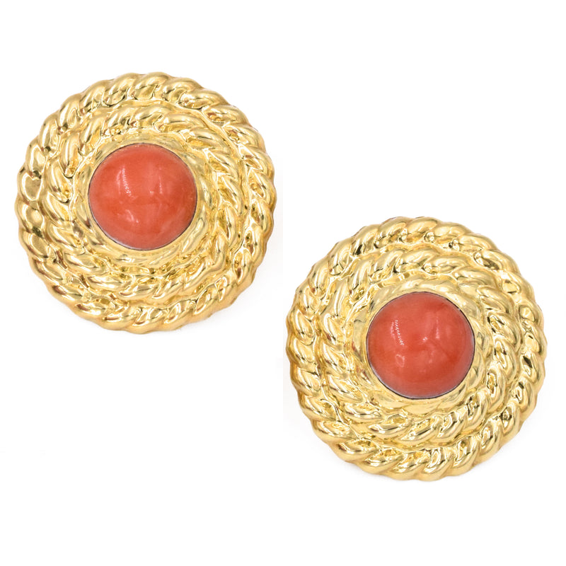 1990's Coral & 18k Yellow Gold Earrings