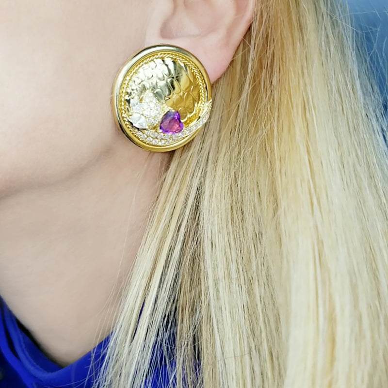 Large Circular Design 5ct Amethyst & 2.5ct Diamond Earrings