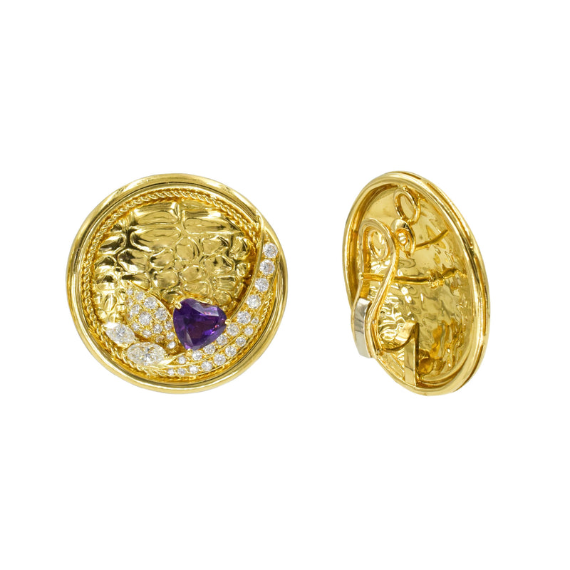 Large Circular Design 5ct Amethyst & 2.5ct Diamond Earrings