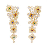 6ct Diamond & Gems Flower Earrings in 18k Yellow GOld