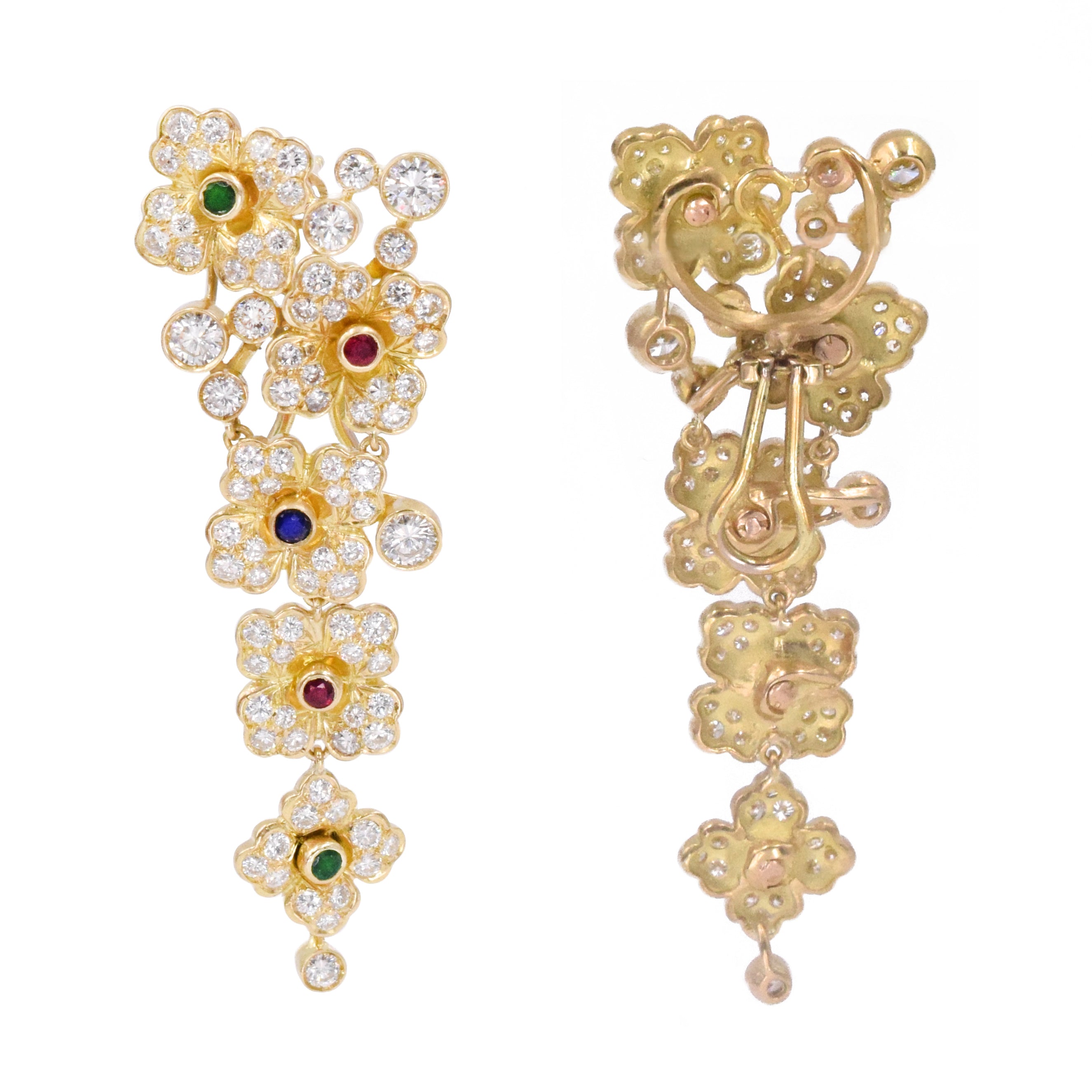 6ct Diamond & Gems Flower Earrings in 18k Yellow GOld