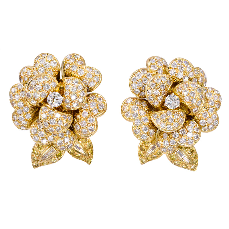 White & Yellow 5.25ct Diamond Flower Blossom Earrings