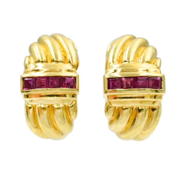 1990's Tiffany & Co Ruby Earrings in 18k Yellow Gold