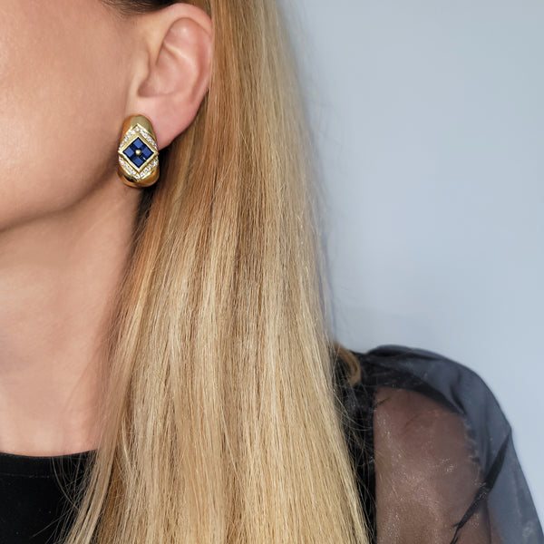 4.70ct Vintage Sapphire & Diamond Hoop Earrings