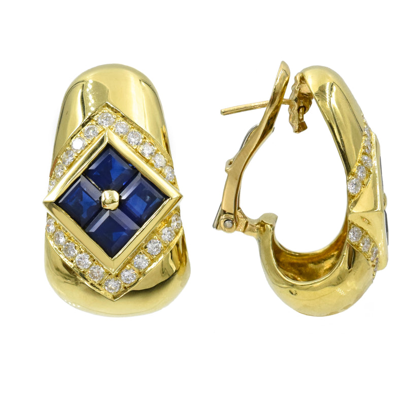 4.70ct Vintage Sapphire & Diamond Hoop Earrings