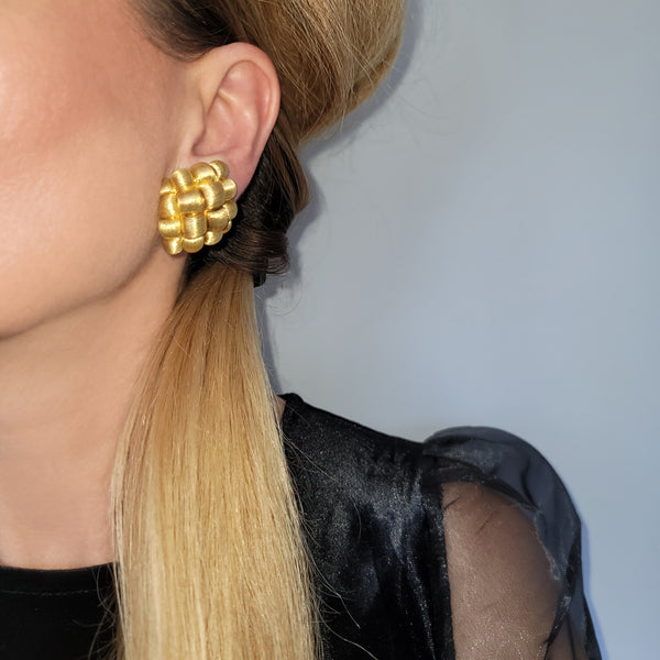 Textured 18k Yellow Gold Earrings by Henry Dunay