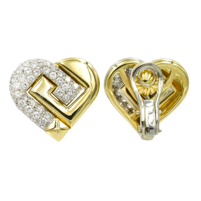 2.30ct Diamond Heart Earrings in 18K Two-tone Gold